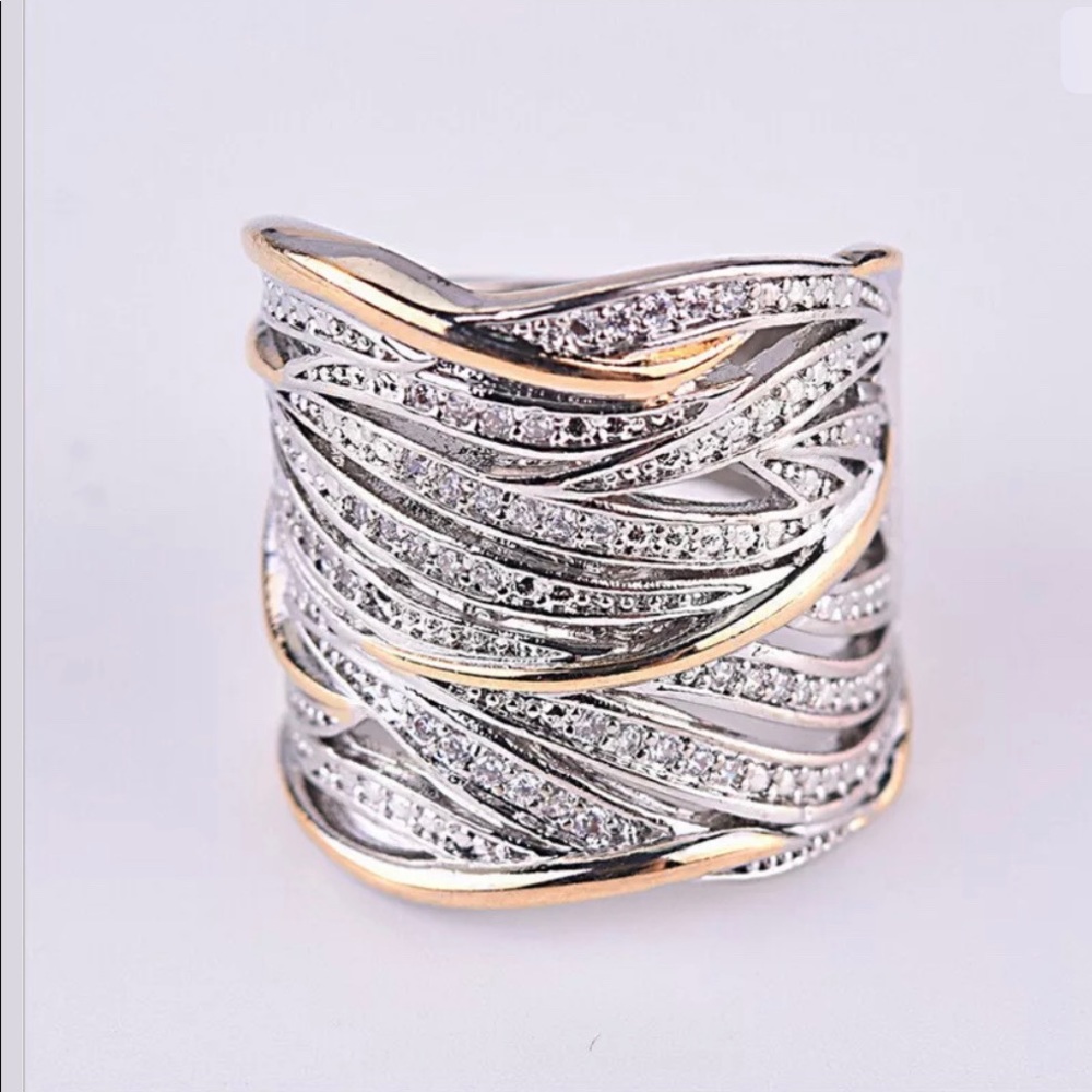 Fashion 925 Two Tone Silver Rings White Sapphire** - Picture 4 of 5